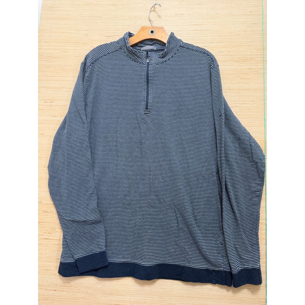 Tasc Performance Mens XL Navy Blue White Striped Quarter Zip Pullover Sweater